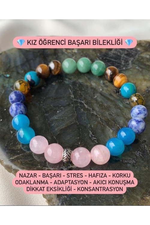 Sertifikalı Doğaltaş Kız Öğrenci Başarı Bilekliği Kaplangözü,pembe, Akik,sodalit Aventurin