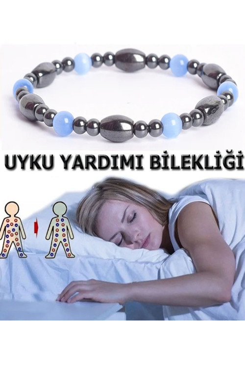 Sertifikalı Uyku Yardımı Doğal Taş Bileklik ( Akuamarin - Hematit )