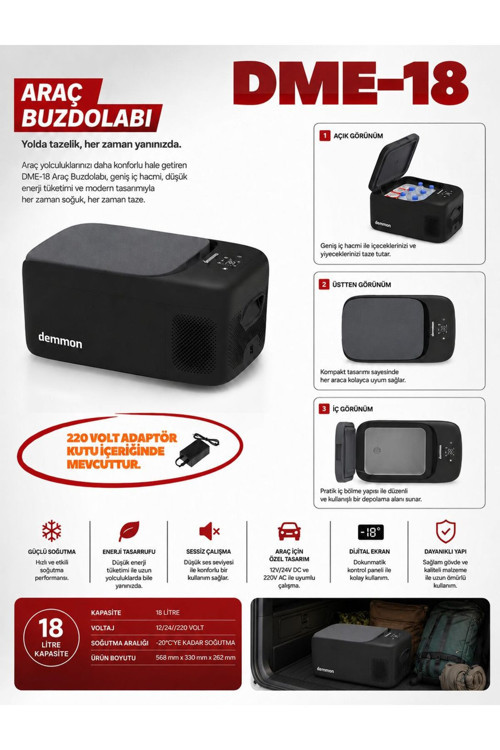TRAKMOBİL ARAÇ İÇİ BUZDOLABI 18 LT 220 ADAPTÖRLÜ