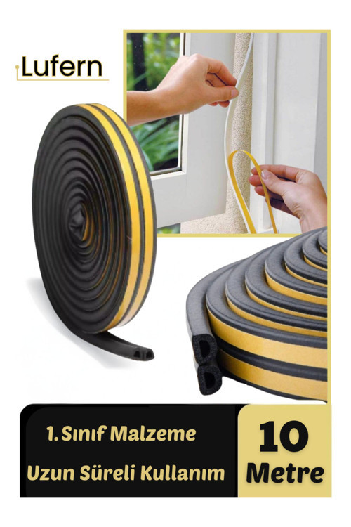 Premium Siyah Kapı Pencere Soğuk Toz Geçirmez İzolasyon Fitili Yapışkanlı Isı Yalıtım 2x5=10 mt