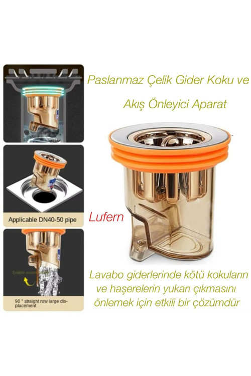 Paslanmaz Çelik Gider Koku ve Geri Akış Önleyici Aparat Hijyenik Kıl Saç Tüy Çıkma Mutfak Banyo