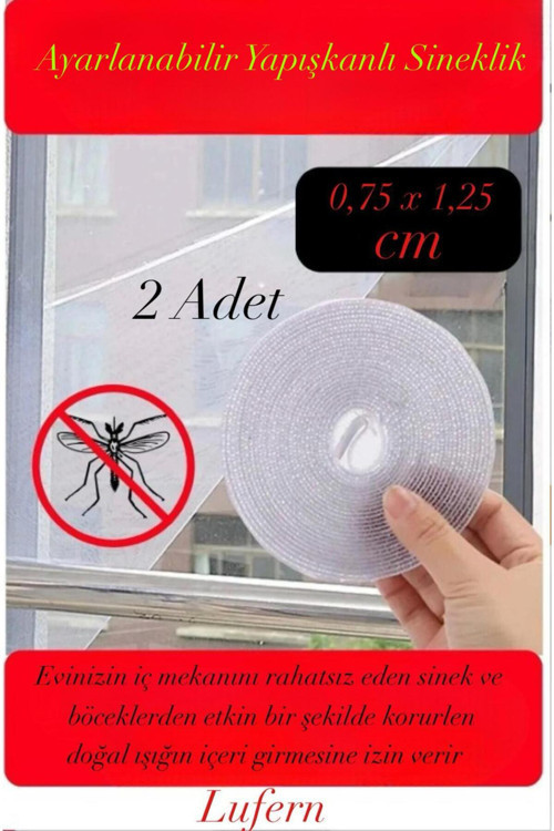 2 Adet Ayarlanabilir Sineklik Cırt Bantlı Yapışkanlı Pratik Pencere Cam Kapı 0,75 cmx1,25 cm 4 mt