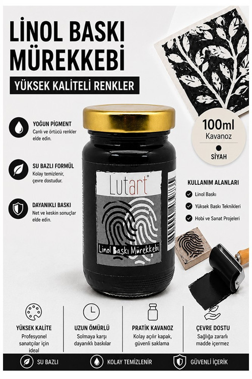 Siyah Linol Mürekkebi 100 ml 1 Adet Lutart Linol Baskı Boya Mürekkebi Blok Baskı Sanat Su Bazlı Matbaa Mürekkebi Hobi