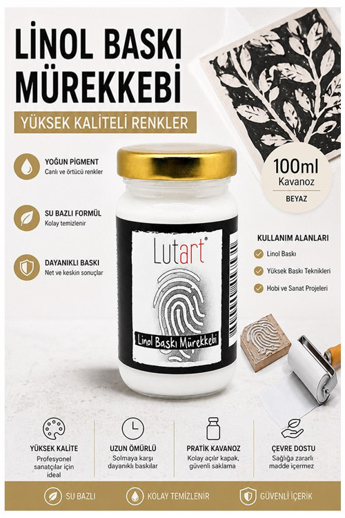 Beyaz Linol Mürekkebi 100 ml 1 Adet Lutart Linol Baskı Boya Mürekkebi Blok Baskı Sanat Su Bazlı Matbaa Mürekkebi Hobi