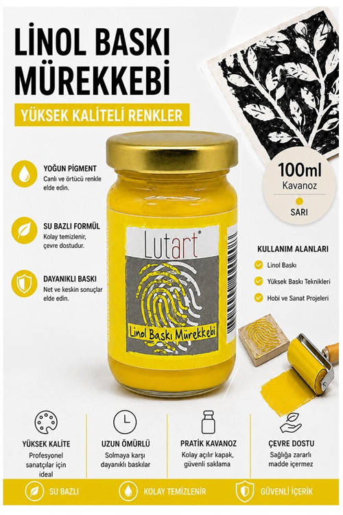 Sarı Linol Mürekkebi 100 ml 1 Adet Lutart Linol Baskı Boya Mürekkebi Blok Baskı Sanat Su Bazlı Matbaa Mürekkebi Hobi