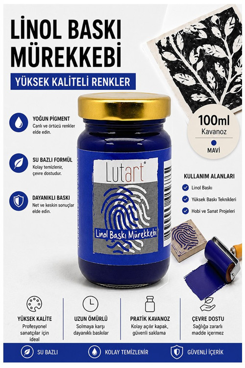 Mavi Linol Mürekkebi 100 ml 1 Adet Lutart Linol Baskı Boya Mürekkebi Blok Baskı Sanat Su Bazlı Matbaa Mürekkebi Hobi