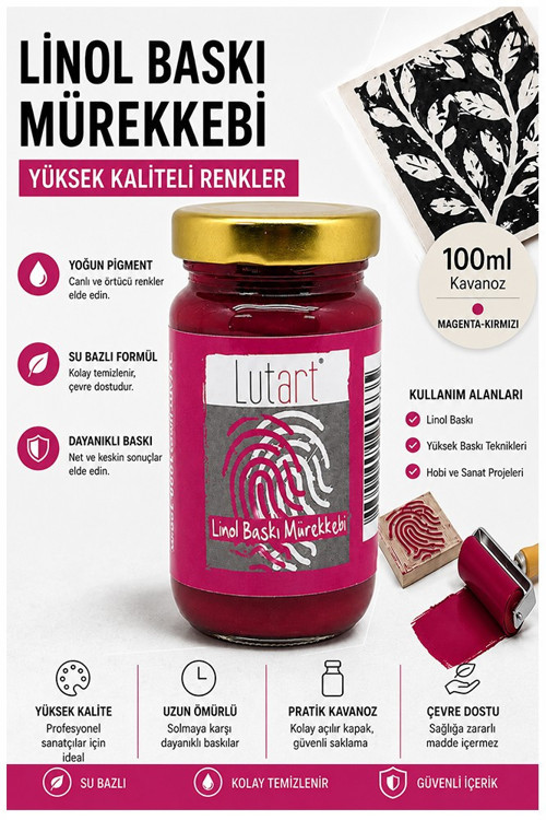 Magenta Kırmızı Linol Mürekkebi 100 ml 1 Adet Lutart Linol Baskı Boya Mürekkebi Blok Baskı Sanat Su Bazlı Matbaa Mürekke
