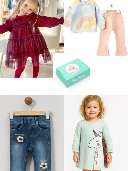 BeU Kids Kız Çocuk 1 Yaş Hediye / Mini Dolap Seti - 4 Kombin Hediye Kutu İçerisinde