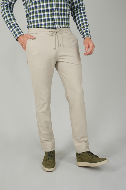 Bej Polyester Jogger Lastikli Rahat Spor Pantolon