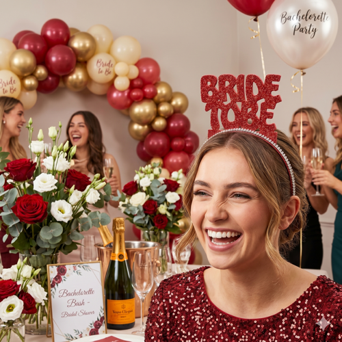 Bride To Be Kırmızı Simli Taşlı Eva Taç Bekarlığa Veda Parti Aksesuarı