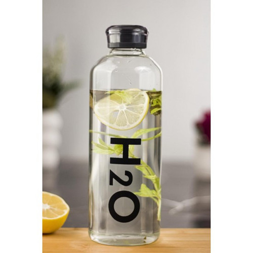 H2O Borosilikat Cam Matara Vakum Kapaklı Su Şişesi Suluk Siyah 1000 Ml