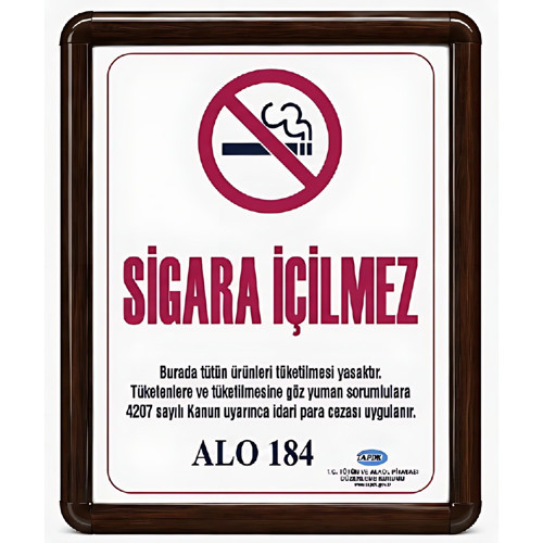 Sigara İçilmez Levhası B2 (50x70cm) Alüminyum çerçeveli (Ahşap Görünümlü)