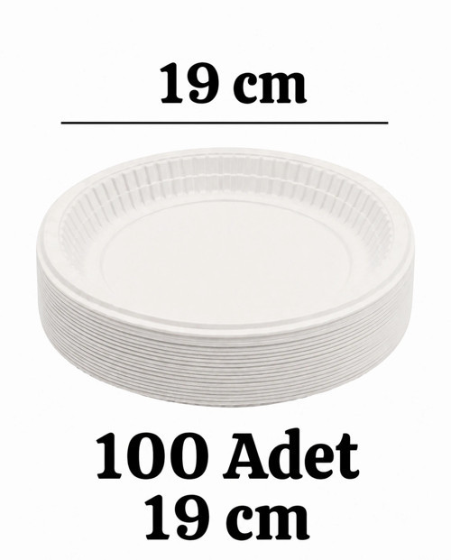 19 cm Plastik Tabak 100 Adet Beyaz Tek Kullanımlık Parti Piknik Doğum Günü