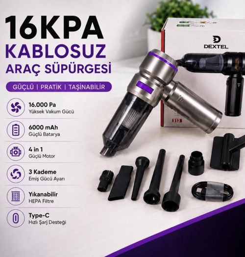 NVG Mini Süpürge ve Hava Üfleyici 16000 RPM Güçlü Vakum Araç İçi Şarjlı El Süpürgesi