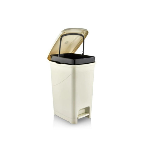 SRL-3029 Slim Pedallı Plastik Çöp Kovası İç Kovalı 25 litre Bej