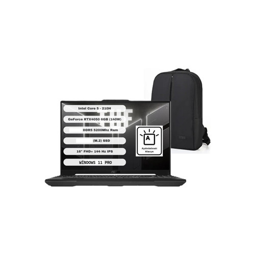 tuf Gaming FX607VU Intel Core 5 210H 16GB 1tb SSD RTX4050 140W W11 Pro 16" Snertech Çanta