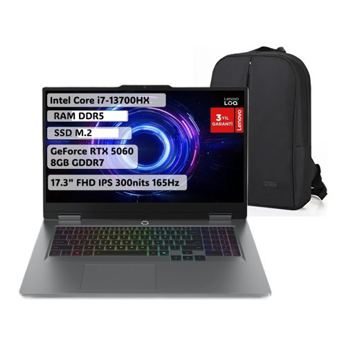 Loq I7-13700HX 64GB 2tb SSD 17.3" Fhd 144Hz Rtx 5060 8gb Gddr7 115W Windows 11PRO 83JH00BQTR Snertech Çanta