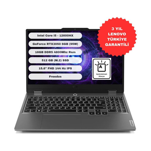 Loq 15IAX9 GTI16 Intel Core I5 12600HX 16GB 512GB SSD RTX3050 Freedos 15.6" Fhd 83GS00PDTR