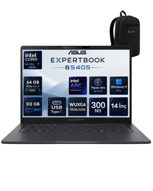 Expertbook B5 Intel® Core™ Ultra 7 255H Aı 64 GB DDR5 512 GB SSD Intel® Arc™ Graphics 14''inç Wuxga (1920X1200) IPS