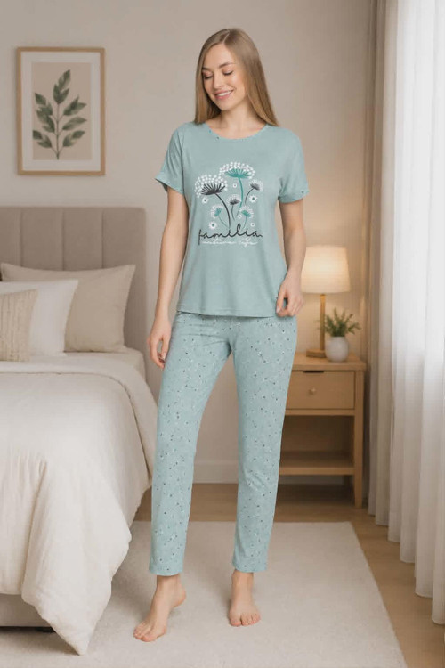 Kadın Bamboo Viskon Bisiklet Yaka Kısa Kol Pijama Takımı 10337 -1 Adet