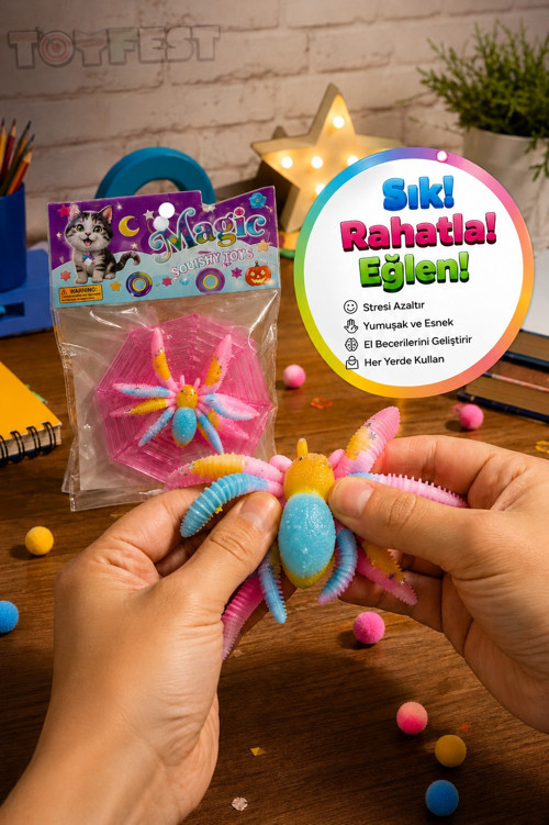 Squshi Örümcek Squishy Stres Oyuncağı Yumuşak Sıkılabilir Renkli Antistres Oyuncak 5 cm
