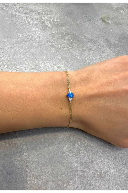 AQUAMARİNE VE ZİRKON TAŞLI 14 AYAR BİLEKLİK