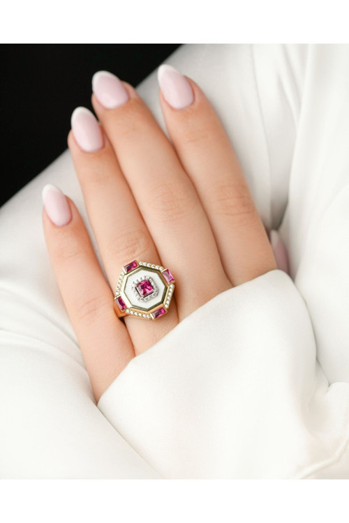 Ema Jewellery Ema 14 Ayar Altın Mineli Taşlı Yüzük-17