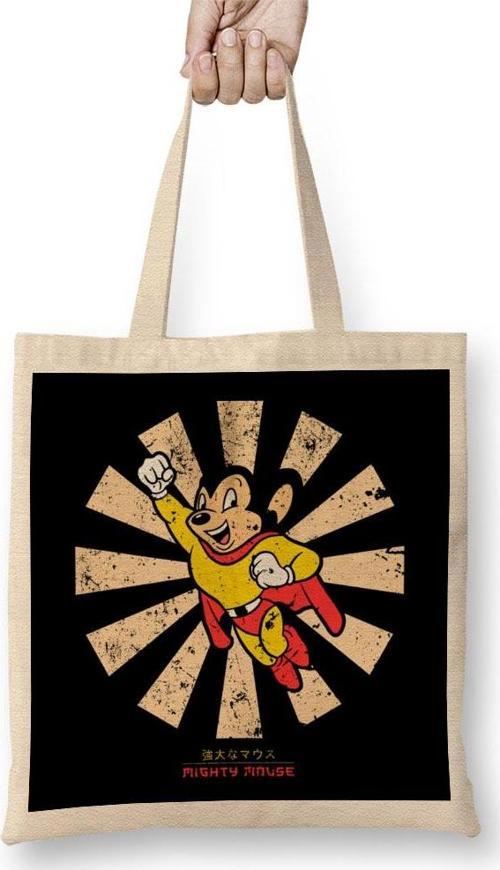 Mighty Mouse Retro Japanese Bez Çanta Uzun Saplı