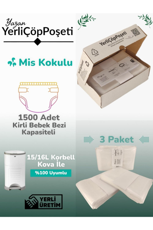 Korbell 15/16L Uyumlu Yerli Bebek Bezi Çöp Poşeti 3'lü