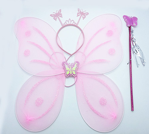 Toz Pembe Renk Kelebek Kanadı Tacı ve Sopası 50x37 cm (4604)
