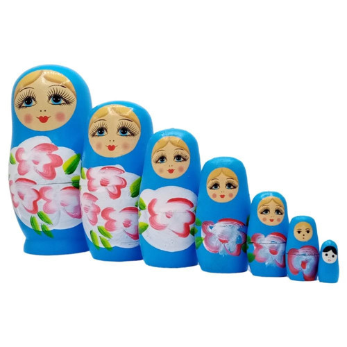 Ahşap Matruşka Bebek Yedili Set Mavi