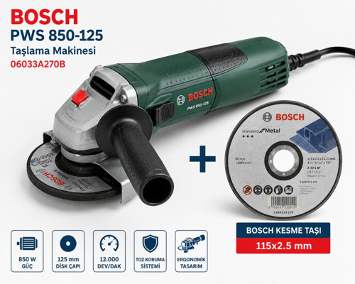 PWS 850-125 Taşlama Makinesi + Bosch 115x2,5 mm Metal Kesici Disk
