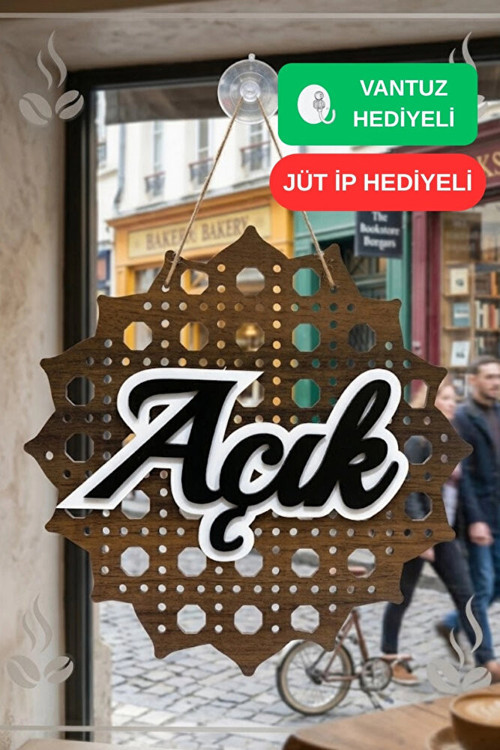Hazeran Günebakan Desenli 5D Modern Açık/Kapalı Tabelası - Ceviz