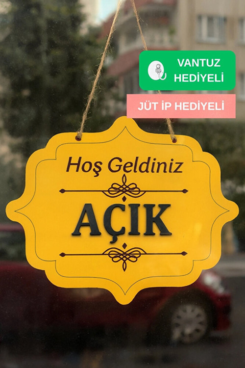 Ahşap Dekoratif Kesim Açık-Kapalı Yazısı -Kırmızı