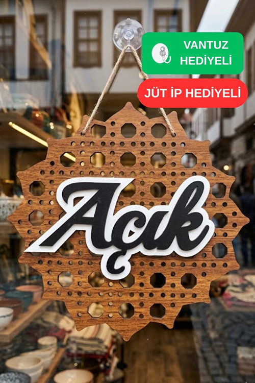 Hazeran Günebakan Desenli 5D Modern Açık/Kapalı Tabelası - Ceviz