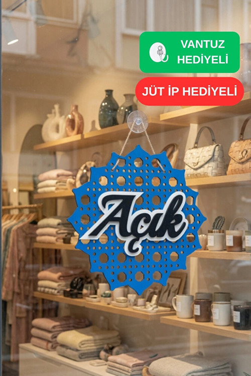 Hazeran Günebakan Desenli 5D Modern Açık/Kapalı Tabelası - Ceviz