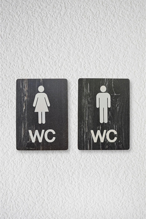 Kadın-Erkek WC Yönlendirme Levhası- İkili Set - Ceviz