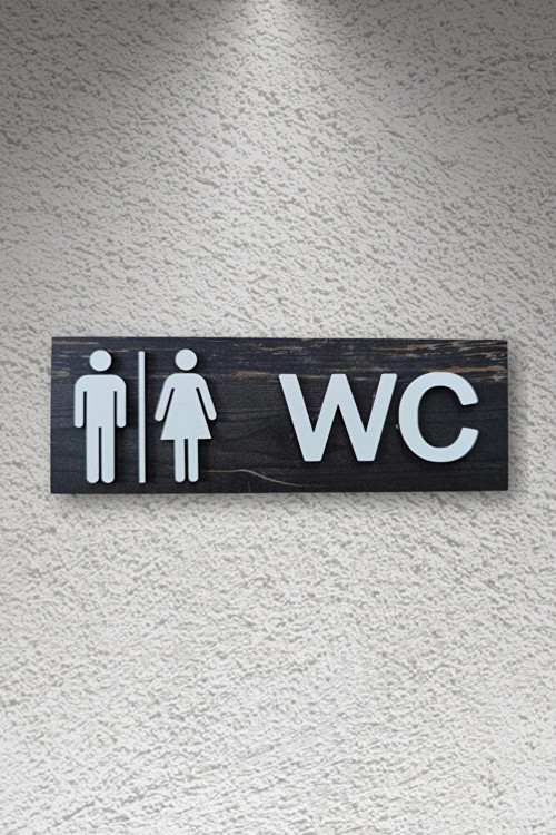 Dekoratif Ahşap 2D Kabartma Figürlü WC Tabelası - Rebap