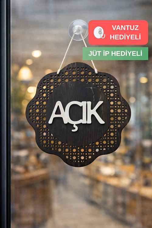 Hazeran Rattan Desenli Modern Açık/Kapalı Tabelası - Tesbih Ahşap