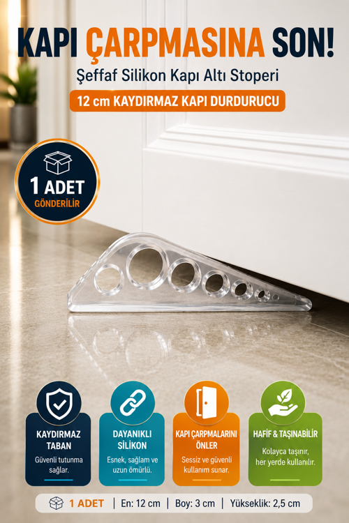 1 Adet Şeffaf Silikon Kapı Altı Stoperi Kaydırmaz Kapı Durdurucu 12 cm Kapı Sabitleyici
