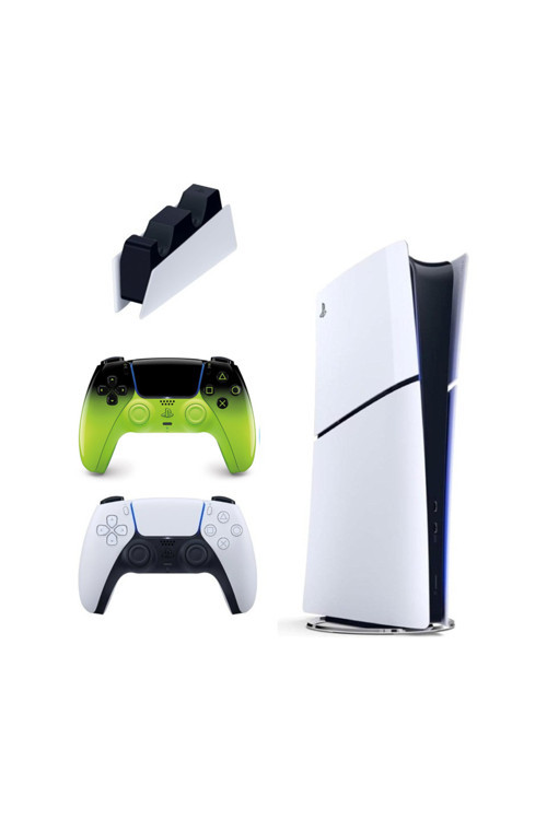 Playstation 5 Slim dijital 825GB + 2.kol Dualsense Remix Green + Ps5 Şarj İstasyonu (İthalatçı Garantili )