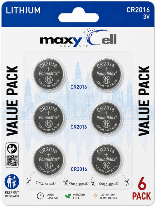 6 Adet MaxyCellLityum CR2016 düğme hücreli pil, 3 V | 1 x Blister