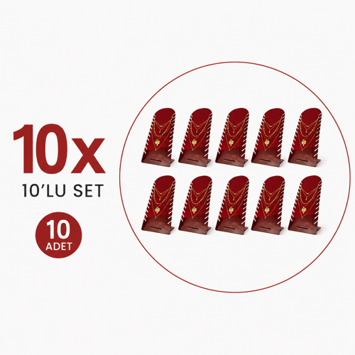 10'lu Kırmızı Pleksi Kolye Standı - Takı Sergileme Standı