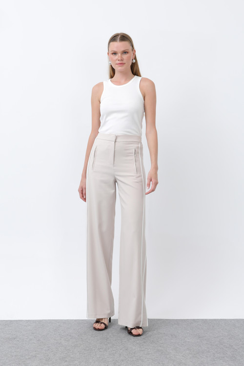 Kadın Yandan Biyeli Pantolon -32228PNT - BEIGE