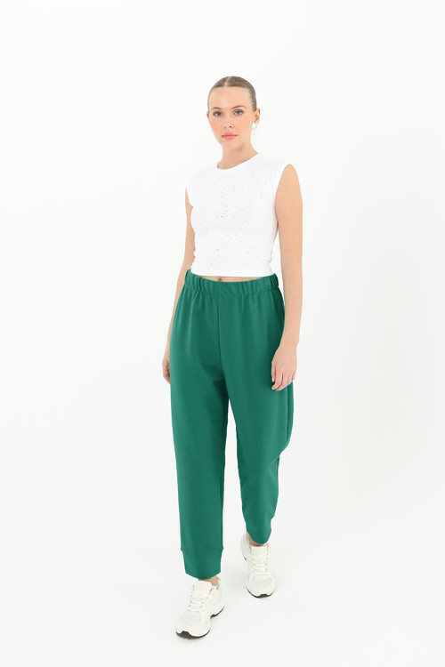 Kadın Ribana Detaylı Eşofman Altı - 30189PNT - GREEN