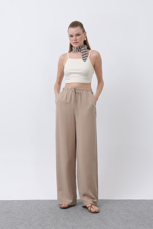 Kadın Bel Lastikli Yanları Biyeli Pantolon - 32231PNT - BEIGE