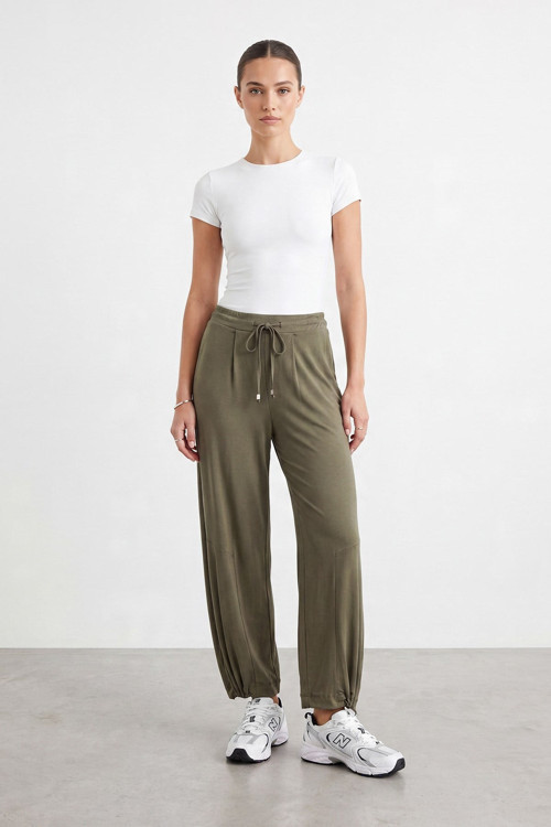 Kadın Paça Detaylı Rahat Kesim Modal Pantolon - 18311PNT - KHAKI