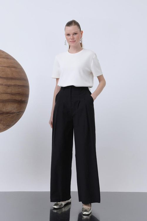Kadın Pileli Basic Pantolon -32233PNT - BLACK