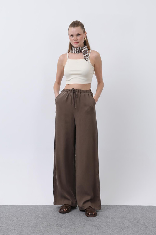 Kadın Bel Lastikli Yanları Biyeli Pantolon - 32231PNT - BROWN