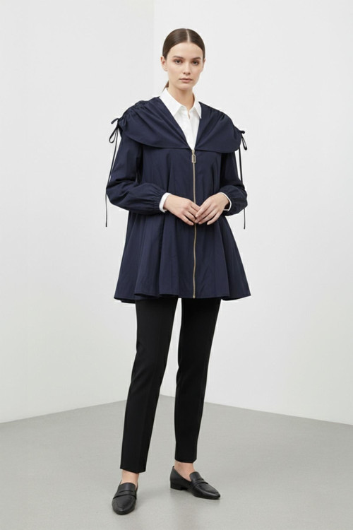 Kadın Salaş Yaka Detaylı Ceket -32457CKT - NAVY